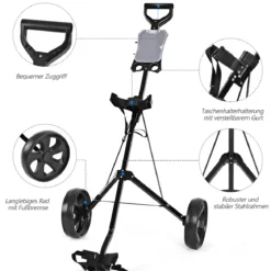 Klappbarer Golf Trolley aus Stahl mit Scorecardhalter 2 Rad Golftrolley Golf Bag Push Cart