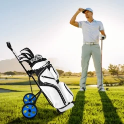 Klappbarer Golf Trolley aus Stahl mit Scorecardhalter 2 Rad Golftrolley Golf Bag Push Cart