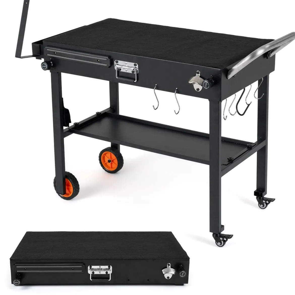 Klappbarer Grillwagen 82 x 46 cm Tragbarer Grilltisch mit Rollen Arbeitsfläche & Hitzeschutzmatte
