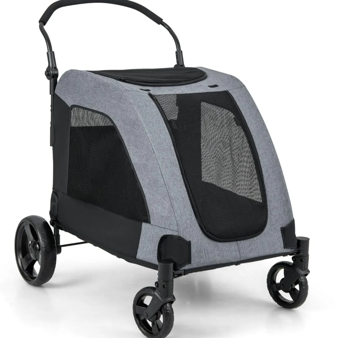 Klappbarer Haustierwagen mit Vordertür & Dachfenster & Verstellbarem Griff Belastbar bis 60 kg67 x 98 x 88 cm