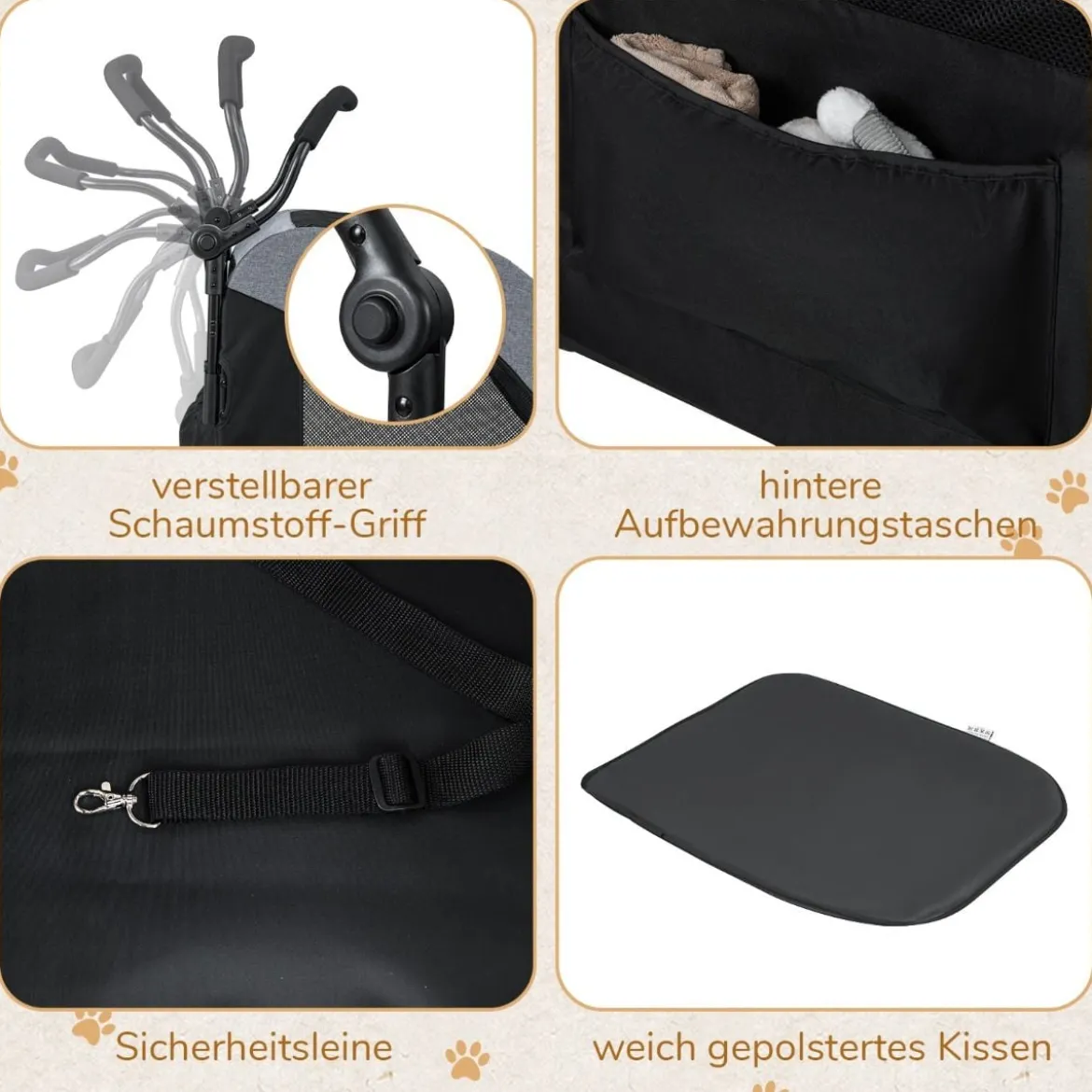Klappbarer Haustierwagen mit Vordertür & Dachfenster & Verstellbarem Griff Belastbar bis 60 kg67 x 98 x 88 cm