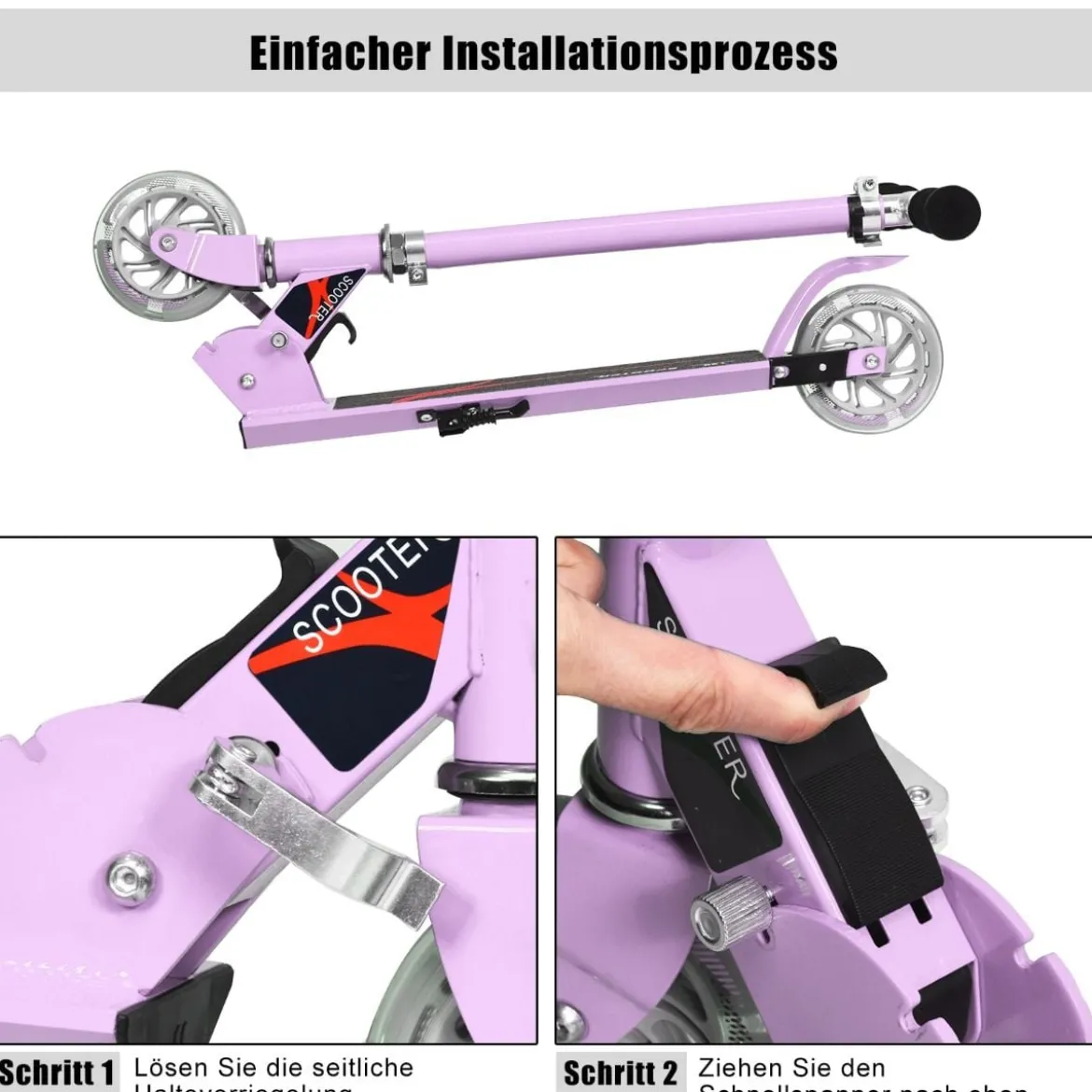Klappbarer Höhenverstellbarer Kinder Scooter mit 2 blinkenden Räder für Kinder ab 4 Jahre Lila