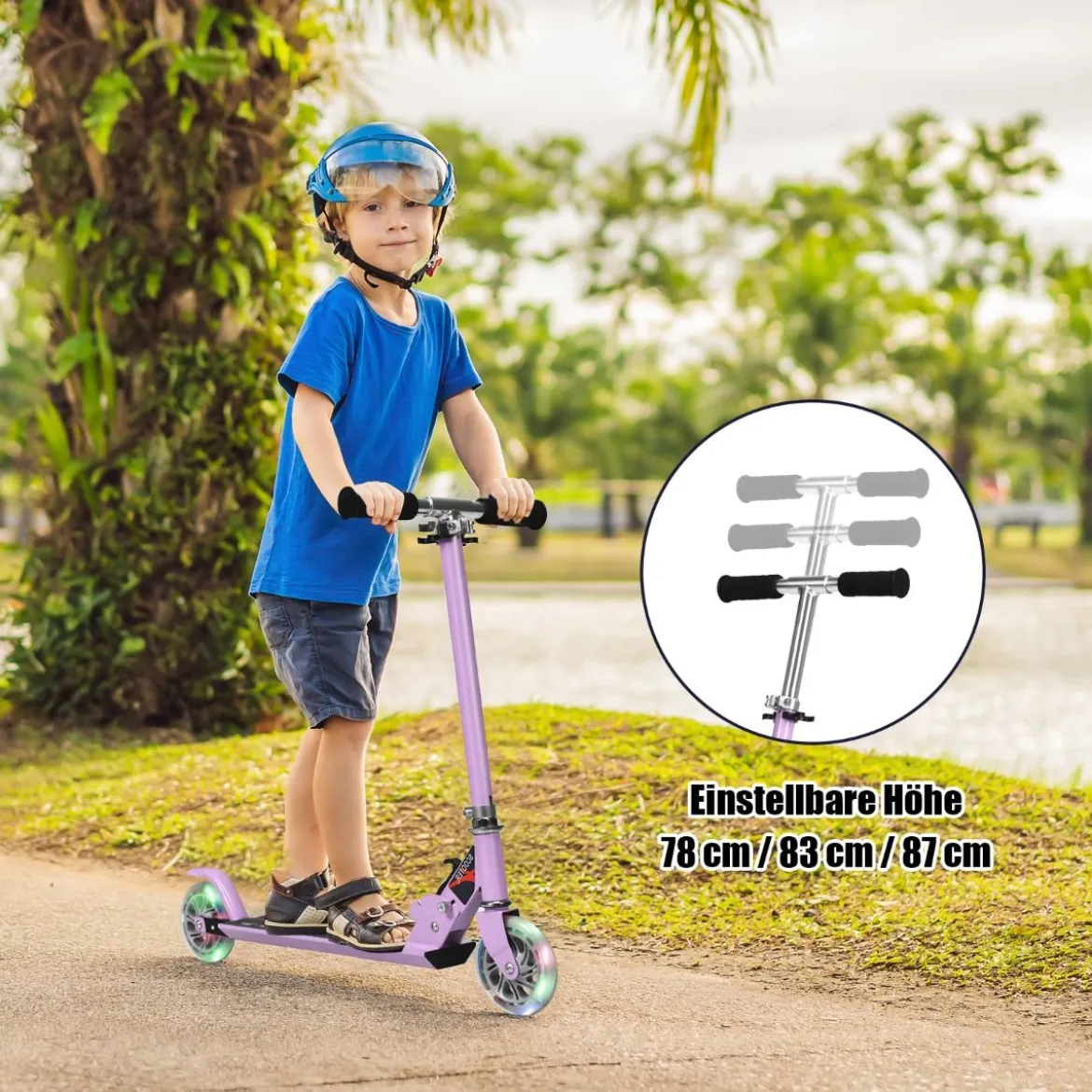 Klappbarer Höhenverstellbarer Kinder Scooter mit 2 blinkenden Räder für Kinder ab 4 Jahre Lila