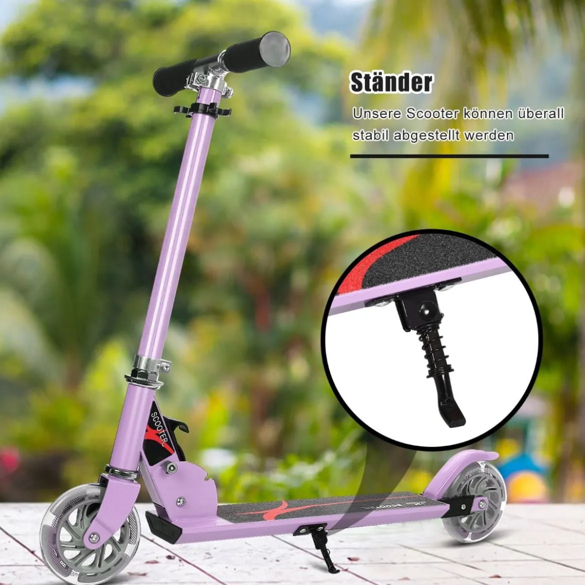Klappbarer Höhenverstellbarer Kinder Scooter mit 2 blinkenden Räder für Kinder ab 4 Jahre Lila