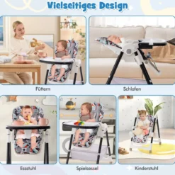 Klappbarer Hochstuhl mit Liegefunktion & Abnehmbarem Doppeltablett Geometrie