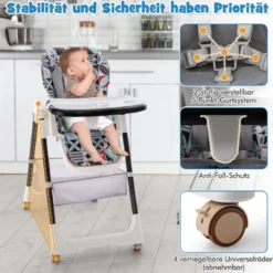 Klappbarer Hochstuhl mit Liegefunktion & Abnehmbarem Doppeltablett Geometrie