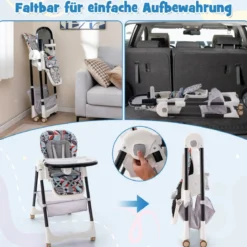 Klappbarer Hochstuhl mit Liegefunktion & Abnehmbarem Doppeltablett Geometrie