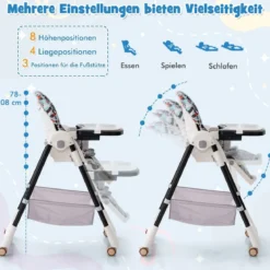 Klappbarer Hochstuhl mit Liegefunktion & Abnehmbarem Doppeltablett Geometrie