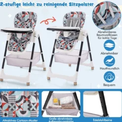 Klappbarer Hochstuhl mit Liegefunktion & Abnehmbarem Doppeltablett Geometrie