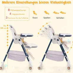 Klappbarer Hochstuhl mit Liegefunktion & Abnehmbarem Doppeltablett Dinosaurier
