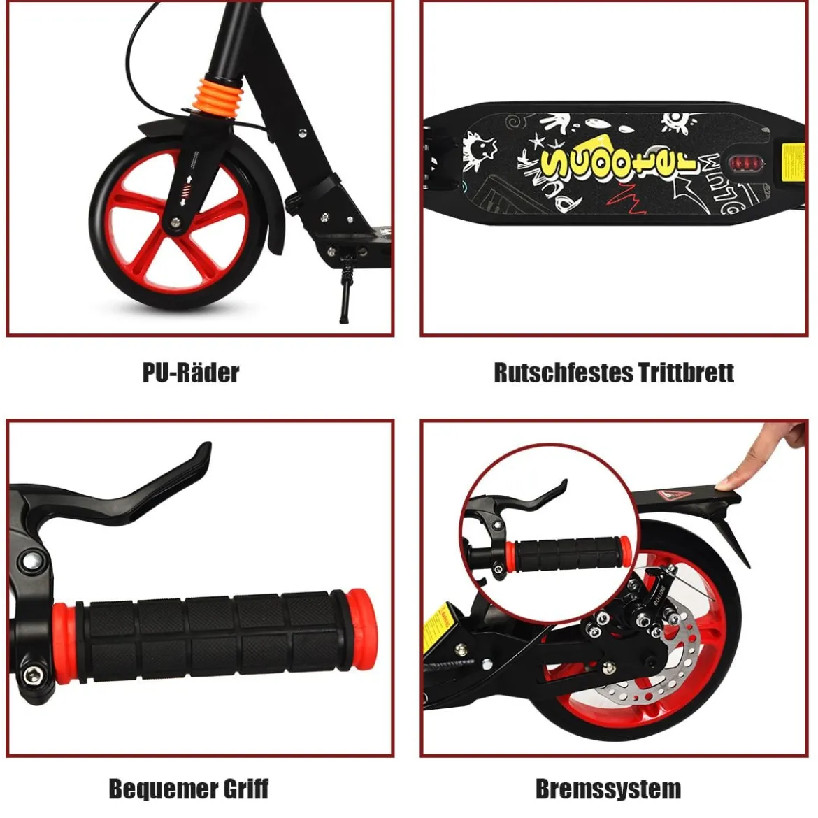 Klappbarer Kickscooter mit Klingel & Ständer Höhenverstellbarer Scooter Roller Tretroller