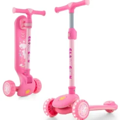Klappbarer Kinder Roller mit PU LED Rädern & Hinterbremse Höhenverstellbarer Scooter Rosa