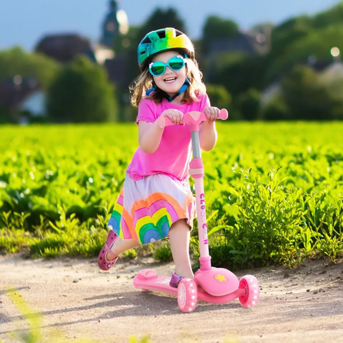 Klappbarer Kinder Roller mit PU LED Rädern & Hinterbremse Höhenverstellbarer Scooter Rosa