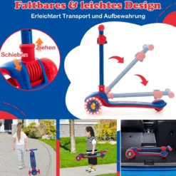 Klappbarer Kinder Roller mit PU LED Rädern & Hinterbremse Höhenverstellbarer Scooter Blau