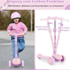 Klappbarer Kinder Roller mit PU LED Rädern & Hinterbremse Höhenverstellbarer Scooter Pink