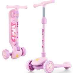 Klappbarer Kinder Roller mit PU LED Rädern & Hinterbremse Höhenverstellbarer Scooter Pink
