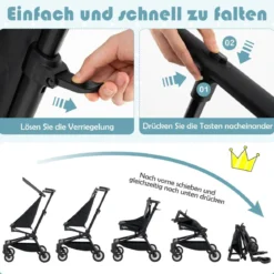 Klappbarer Kinderwagen mit Verstellbarer & Abnehmbarem Verdeck Reisebuggy Kinderbuggy
