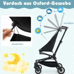 Klappbarer Kinderwagen mit Verstellbarer & Abnehmbarem Verdeck Reisebuggy Kinderbuggy