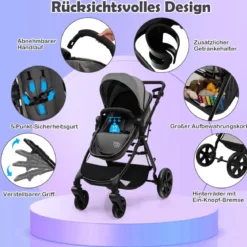 Klappbarer Kinderwagen mit Verstellbarem Verdeck & Aufbewahrungskorb Leichter Kinderbuggy