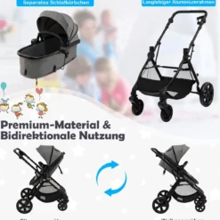Klappbarer Kinderwagen mit Verstellbarem Verdeck & Aufbewahrungskorb Leichter Kinderbuggy