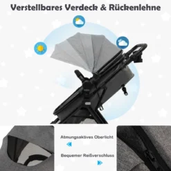 Klappbarer Kinderwagen mit Verstellbarem Verdeck & Aufbewahrungskorb Leichter Kinderbuggy
