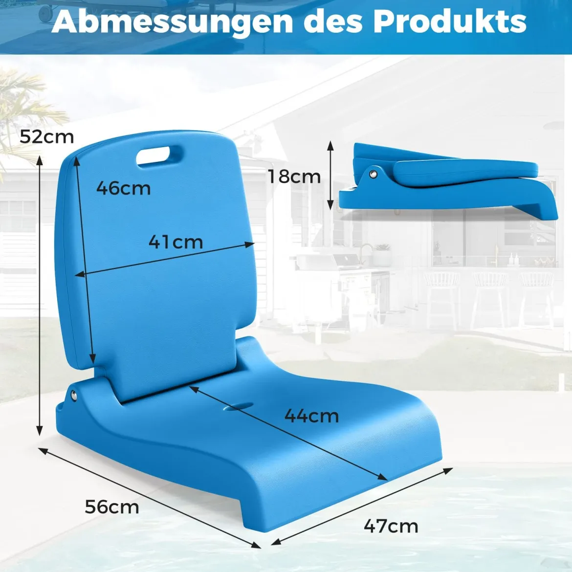 Klappbarer Klappsitz Tragbarer Outdoor-Stuhl mit Griff & Abflussloch Bodenstuhl Blau