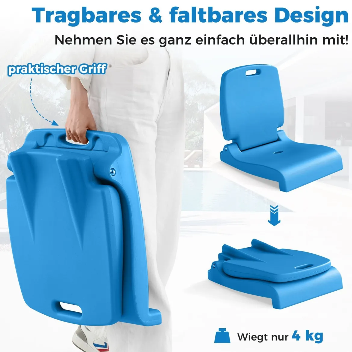 Klappbarer Klappsitz Tragbarer Outdoor-Stuhl mit Griff & Abflussloch Bodenstuhl Blau