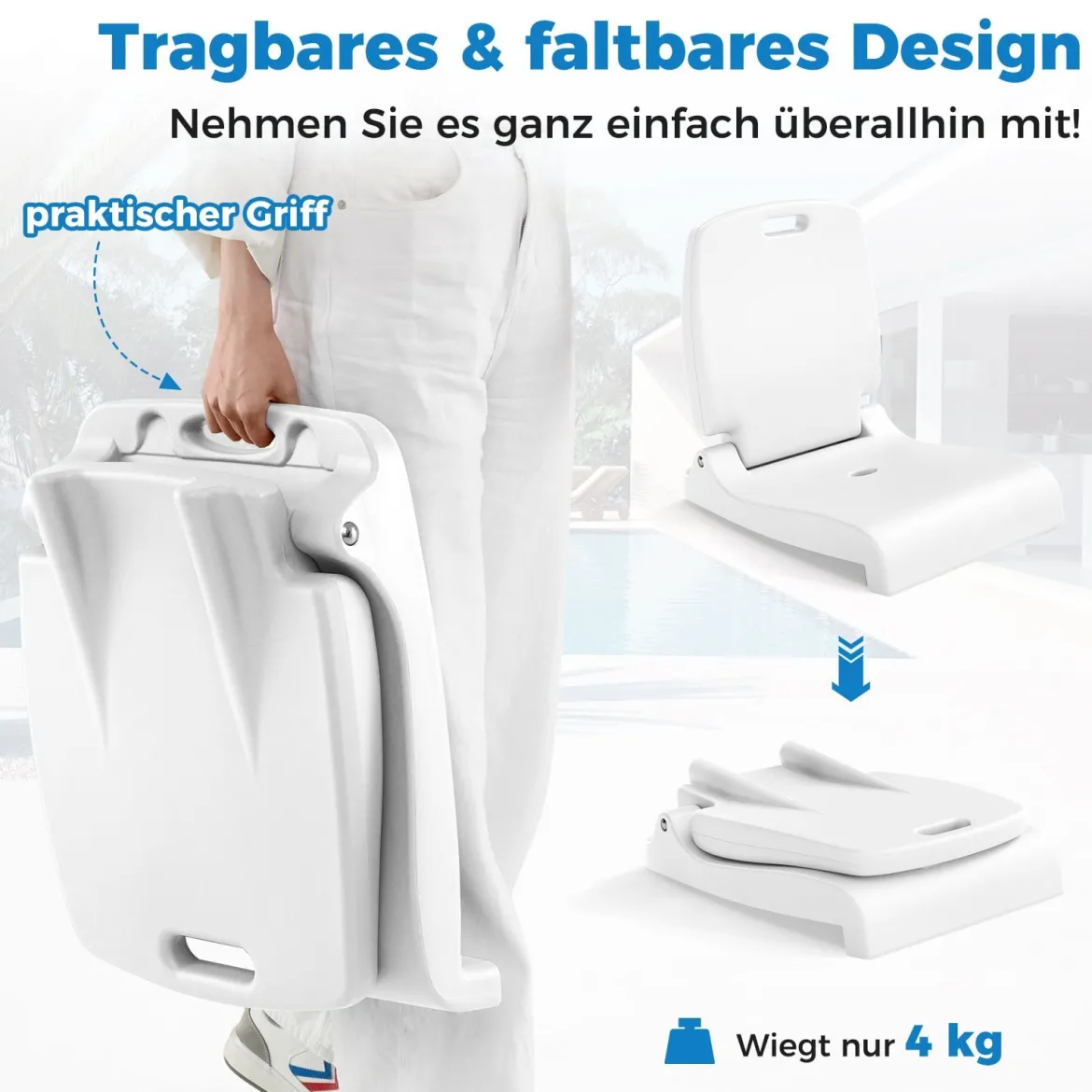 Klappbarer Klappsitz Tragbarer Outdoor-Stuhl mit Griff & Abflussloch Bodenstuhl Weiß