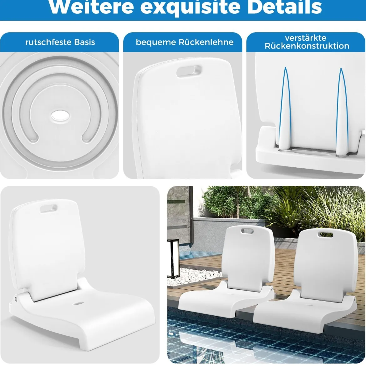 Klappbarer Klappsitz Tragbarer Outdoor-Stuhl mit Griff & Abflussloch Bodenstuhl Weiß