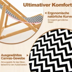 Klappbarer Liegestuhl aus Bambus mit Verstellbarer Rückenlehne Sling-Stuhl Natur