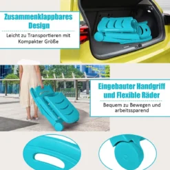 Klappbarer Liegestuhl 5-fach verstellbare Gartenliege für den Außenbereich mit eingebauten Rädern Türkis