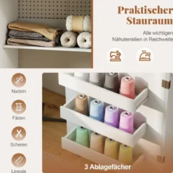 Klappbarer Nähtisch mit Ladestation klappbarer Bastelwagen mit Regal & Schubladen Weiß