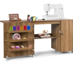 Klappbarer Nähtisch vielseitiger Basteltisch mit breiter Arbeitsplatte 158 x 50 x 75 cm Braun