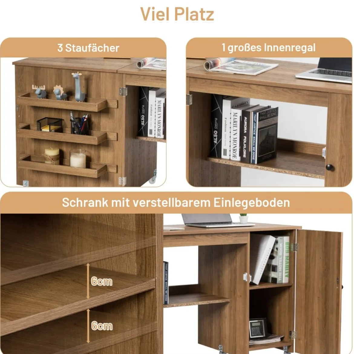 Klappbarer Nähtisch vielseitiger Basteltisch mit breiter Arbeitsplatte 158 x 50 x 75 cm Braun