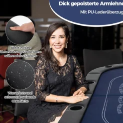 Klappbarer Pokertisch für 8 Spieler Spieltisch mit Getränkehaltern & Gepolsterter Armauflage Blau