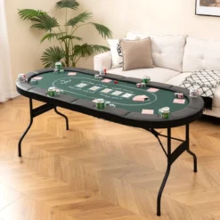 Klappbarer Pokertisch für 8 Spieler Spieltisch mit Getränkehaltern & Gepolsterter Armauflage