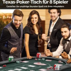Klappbarer Pokertisch für 8 Spieler Spieltisch mit Getränkehaltern & Gepolsterter Armauflage