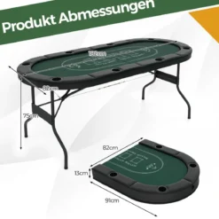Klappbarer Pokertisch für 8 Spieler Spieltisch mit Getränkehaltern & Gepolsterter Armauflage