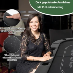 Klappbarer Pokertisch für 8 Spieler Spieltisch mit Getränkehaltern & Gepolsterter Armauflage Schwarz