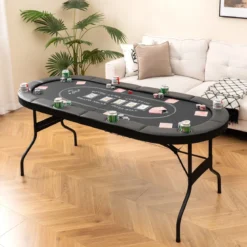 Klappbarer Pokertisch für 8 Spieler Spieltisch mit Getränkehaltern & Gepolsterter Armauflage Schwarz