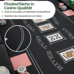 Klappbarer Pokertisch für 8 Spieler Spieltisch mit Getränkehaltern & Gepolsterter Armauflage Schwarz