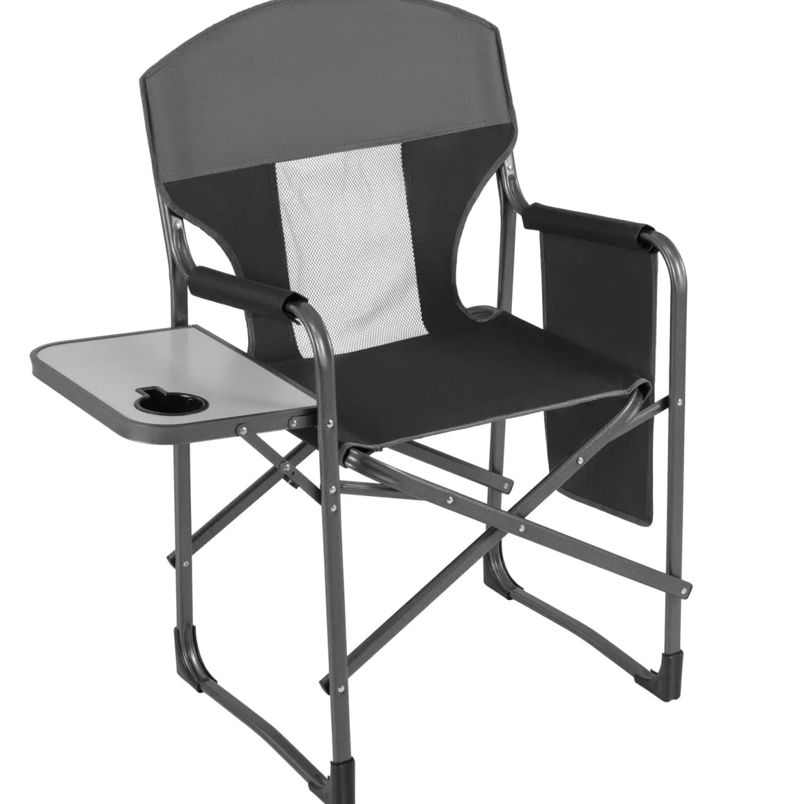 Klappbarer Regiestuhl mit Seitentisch & Seitentasche & Getränkehalter Campingstuhl Schwarz