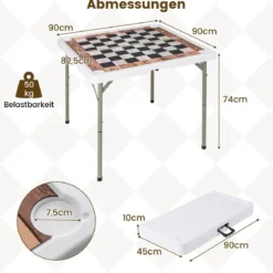 Klappbarer Schachtisch mit Abnehmbarem Tischmatte & 4 Getränkehaltern Schachbrett