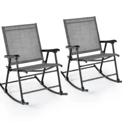 Klappbarer Schaukelstühle 2er Set Gartenstühle mit atmungsaktivem Sitzstoff 82 x 64 x 91 cm
