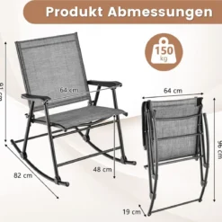 Klappbarer Schaukelstühle 2er Set Gartenstühle mit atmungsaktivem Sitzstoff 82 x 64 x 91 cm