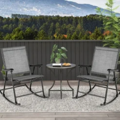 Klappbarer Schaukelstühle 2er Set Gartenstühle mit atmungsaktivem Sitzstoff 82 x 64 x 91 cm