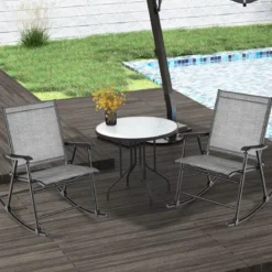 Klappbarer Schaukelstühle 2er Set Gartenstühle mit atmungsaktivem Sitzstoff 82 x 64 x 91 cm