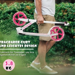 Klappbarer Scooter mit 100kg Tragkraft & 2 LED Räder Höhenverstellbarer Roller Tretroller