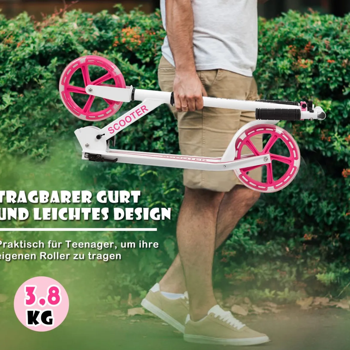 Klappbarer Scooter mit 100kg Tragkraft & 2 LED Räder Höhenverstellbarer Roller Tretroller