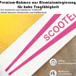 Klappbarer Scooter mit 100kg Tragkraft & 2 LED Räder Höhenverstellbarer Roller Tretroller